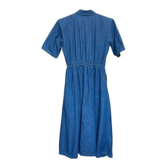 Gotcha Covered Vintage Denim Button-Up Midi Dress w/ Elastic Waist & Pockets 12 - Picture 2 of 11